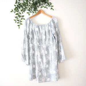 Savanna Jane Green & White Printed Angel Sleeve Gathered Waist Dress Size Medium